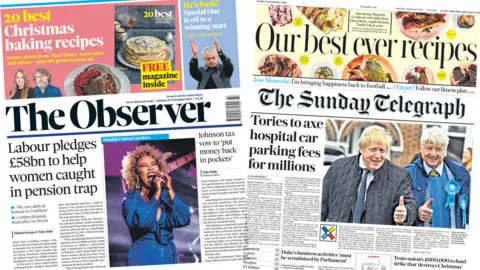 Front pages of the Observer and the Telegraph