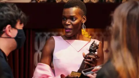 Reuters Sheila Atim, winner of the best actress award for Constellations