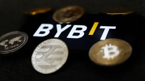 Getty Images Bibit's logo with digital currency coin representative offices