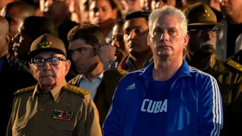 AFP Former Cuban President Raul Castro (L) and Cuban President Miguel Diaz-Canel (R) participate in a torch march to celebrate Cuban National Hero Jose Marti in Havana, on January 27, 2020.