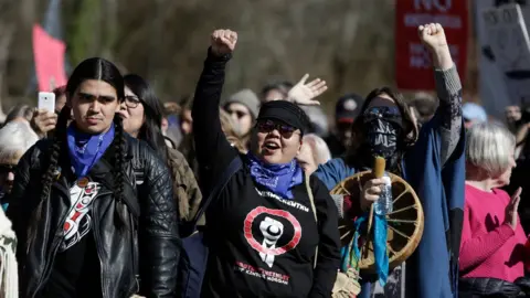 AFP/Getty Images A group demonstrates against the expansion of the Trans Mountain pipeline project in Burnaby, British Columbia