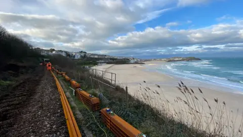 Network Rail Railway track near St Ives being laid