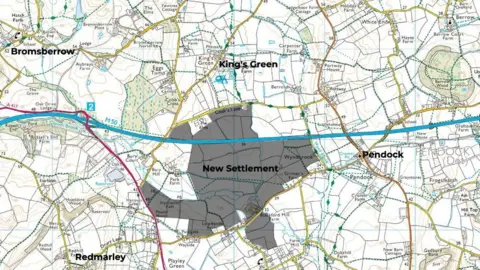 LDRS An ordanance survey map showing a part of England where Herefordshire, Gloucestershire and Worcestershire meet.