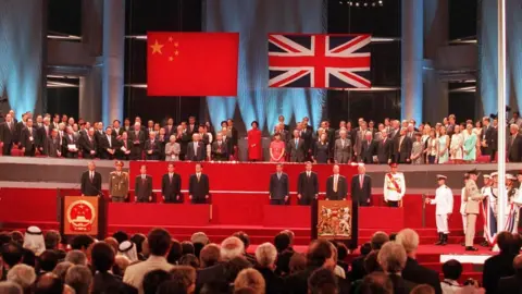 Reuters The handover ceremony showing the Chinese flag flying after the Union flag was lowered in Hong Kong in 1997