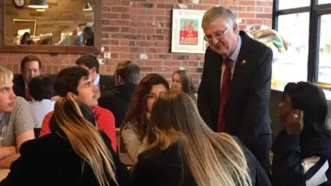 BBC Mark Drakeford at a training centre in Cardiff