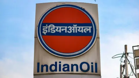 An Indian Oil logo is pictured at a fuel station in Srinagar, Jammu and Kashmir, on February 18, 2025. (Photo by Firdous Nazir/NurPhoto via Getty Images)