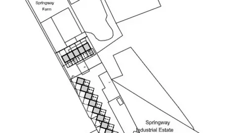 Somerset Council A planning map showing the Springway Lane site and the location of the neighbouring industrial site.