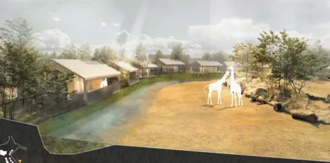 Cheshire West and Chester Council Artist impression of the lodges overlooking the savannah