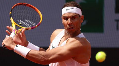 Rafael Nadal practising before the French Open