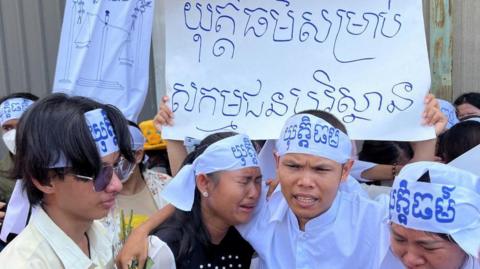 Supporters react after the Cambodian court delivers verdict against Mother Nature activists