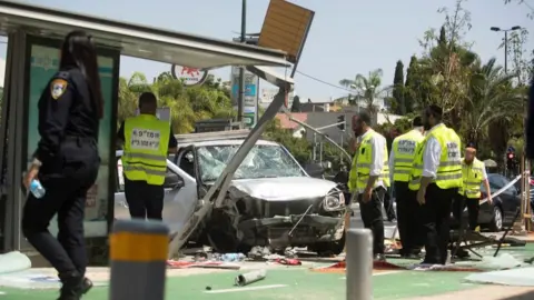 Getty Images Scene of ramming attack in Tel Aviv, 4 Jul 23