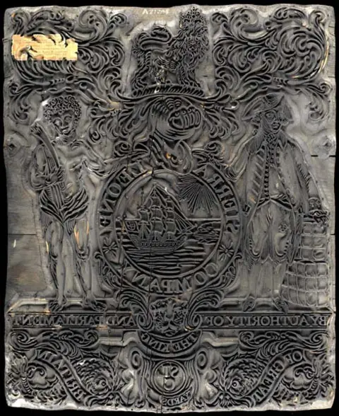 Museum of London Wooden Tillet Block with central panel of ship with the wording Sierra Leone Company (c) Museum of London.jpg