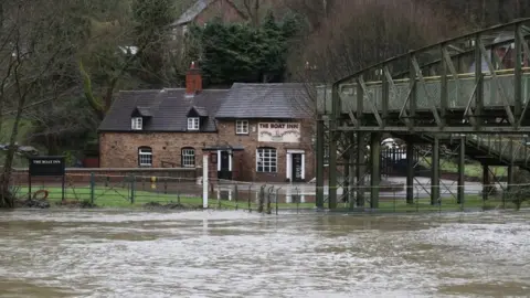 PA Media Floods near The Boat Inn in Jackfield near Ironbridge