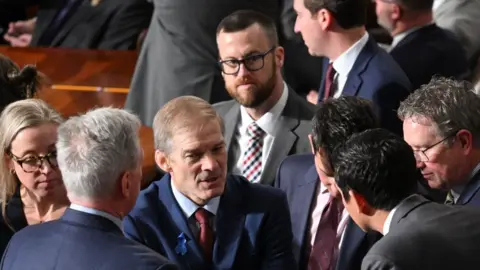 Getty Images Representative Jim Jordan of Ohio speaks to colleagues on the House floor