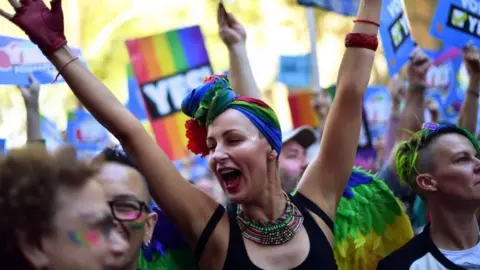 AFP/Getty Images Same-sex marriage supporters rally in Sydney on Sunday