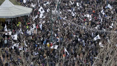 AFP People gather in DeGaulle plaza in Ajaccio, on the French Mediterranean island of Corsica.