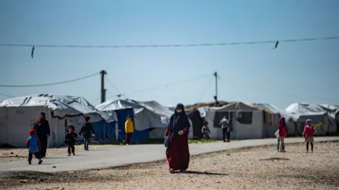 Getty Images Photo of a woman at Roj camp in north-east Syria