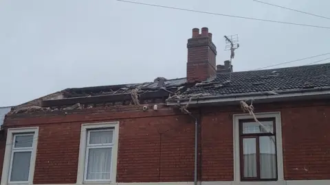 Derbyshire Fire and Rescue Service  Winds blow off roof of terraced house in Wilson Street, Derby