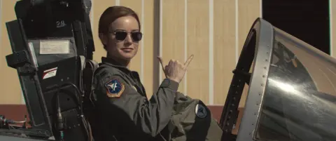 Marvel Studios  Carol Danvers sits in a fighter jet