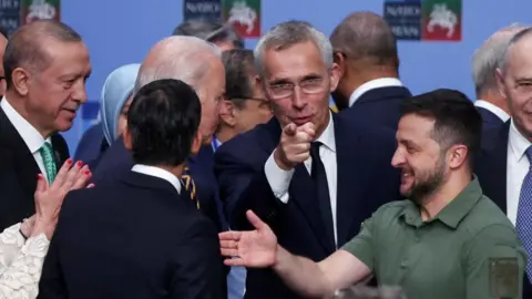 Reuters Turkish President Tayyip Erdogan, U.S. President Joe Biden, NATO Secretary-General Jens Stoltenberg and Ukraine's President Volodymyr Zelenskiy attend a NATO leaders summit in Vilnius, Lithuania, July 12, 2023.