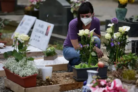 AFP Mourner in Monumental Cemetery in Bergamo, 19 May 20