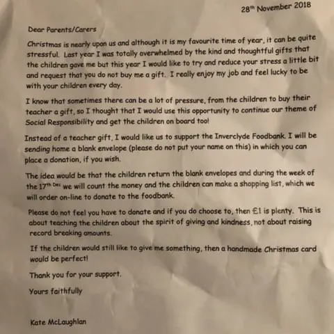 Linsey Milloy Letter sent out by teacher