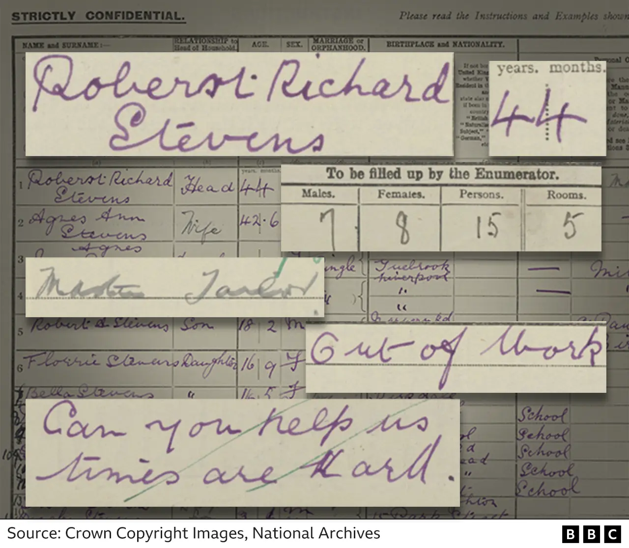 Extracts from Robert Steven's 1921 Census form