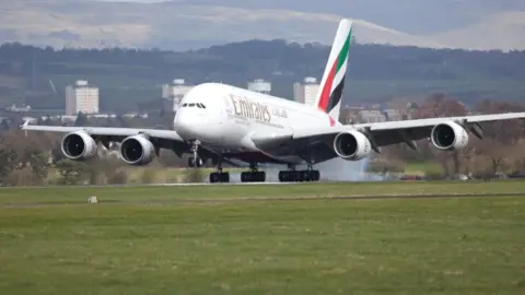 Glasgow Airport A380 at Glasgow Airport in 2014