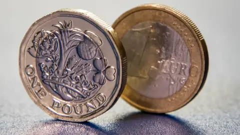 Getty Images Pound and euro coins
