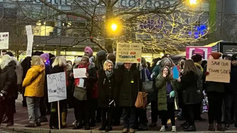 Simon Dedman/BBC Protest about Thurrock Council