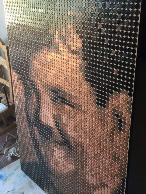 Ed Chapman/PA Coin portrait of Oliver Hardy, which Julian Pickford commissioned his friend, renowned mosaic artist Ed Chapman, to create to mark the forthcoming world premiere of a biopic of comedy legends Laurel and Hardy.