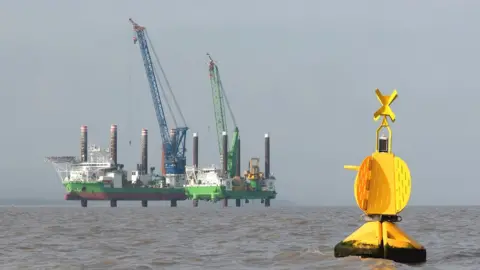 EDF Energy Two large platforms in the Bristol Channel off Hinkley Point C along with a floating buoy