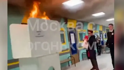 Polling booth on fire