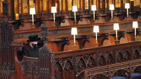 PA Media The Queen at Prince Philip's funeral