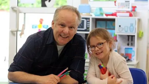 Kara having drawing lesson with Nick Park at the BRI during her treatment