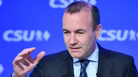 EPA Manfred Weber speaking at a news conference, 27 May 19