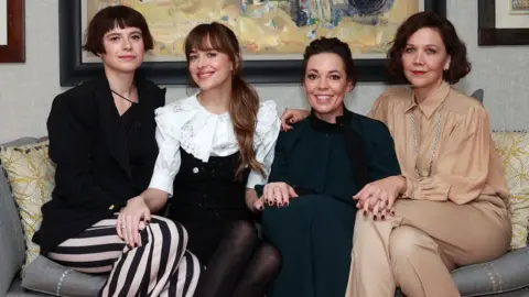 Reuters Actresses Jessie Buckley, Dakota Johnson and Olivia Colman with director Maggie Gyllenhaal