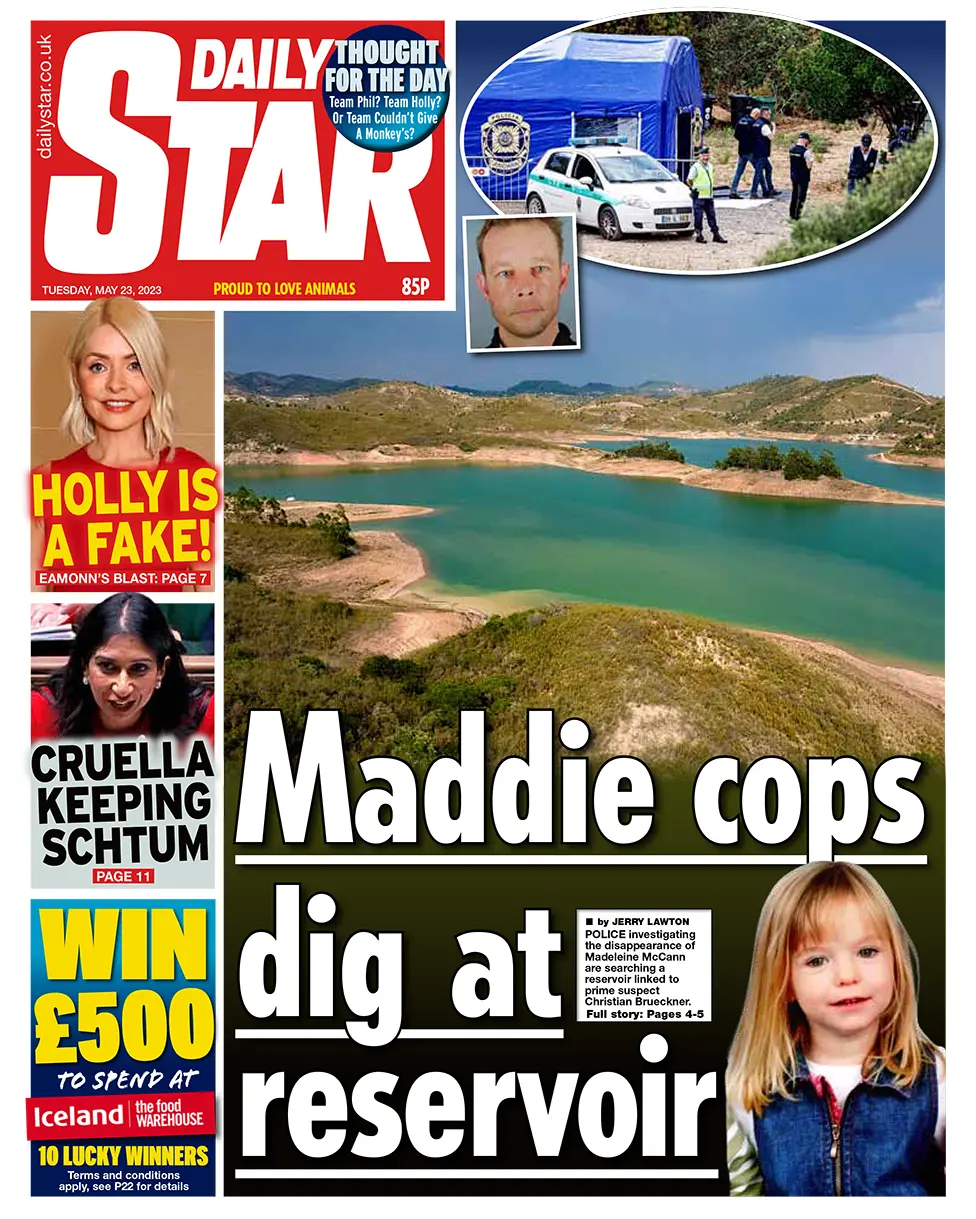 The headline in the Star reads: "Maddie cops dig at reservoir"