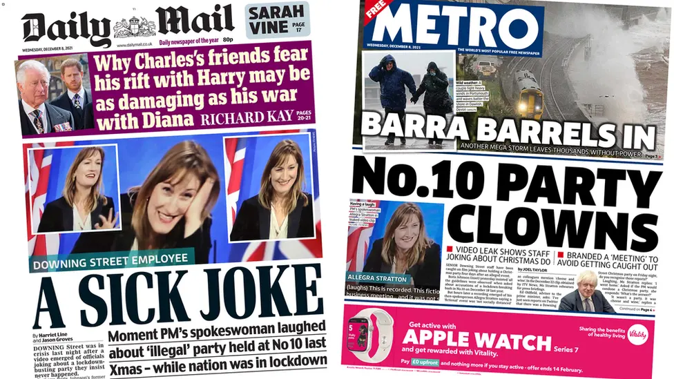 Daily Mail and Metro front pages 8 December 2021