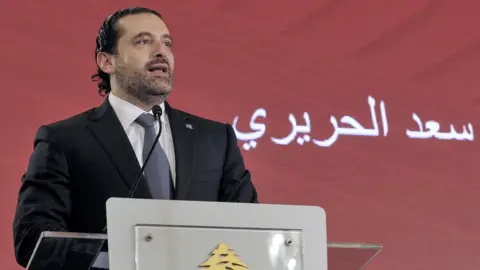 EPA Former Lebanese Prime Minister Saad Hariri speaks at a conference in Beirut, Lebanon, on 3 November 2017