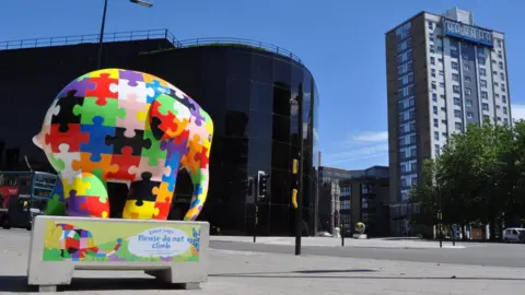 BBC Elmer sculpture in Ipswich, outside the Willis Building