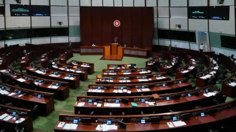 Getty Images Legislators attend a Legislative Council (LegCo) meeting on November 4, 2020 in Hong Kong, China.