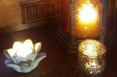 Deborah Lemon Deborah Lemon from Buckinghamshire used hot water bottles and candles to keep herself warm. Photo: Deborah Lemon