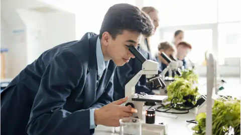 Getty Images A student looking down a microscope