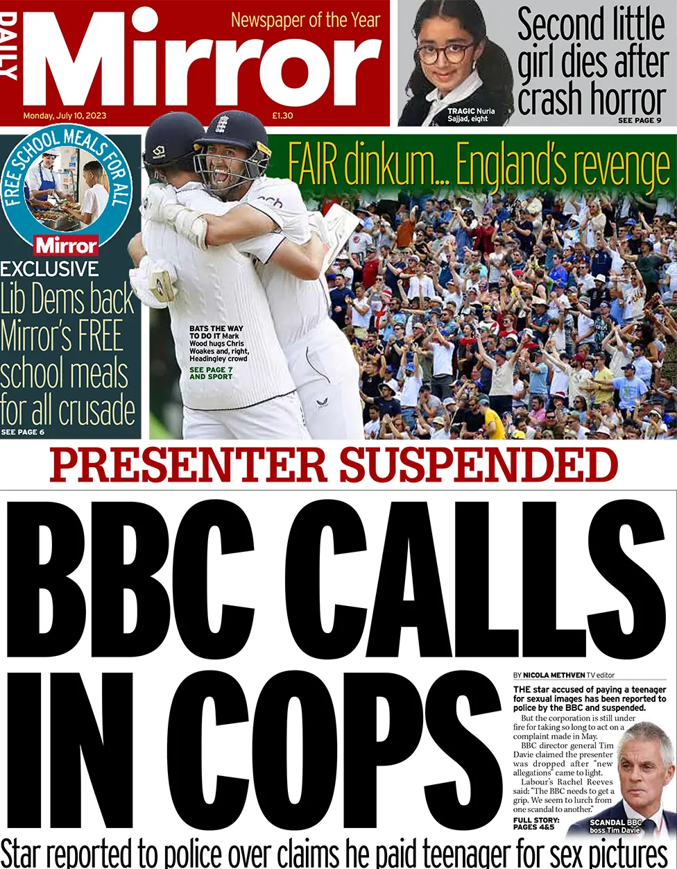Daily Mirror front page