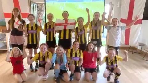 Girls at Rotherfield United cheer on England