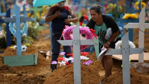 Reuters People attend a collective burial of people that have passed away due to the coronavirus disease