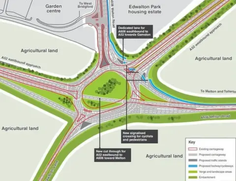 National Highways Plans showing the improvements to Wheatcroft Island