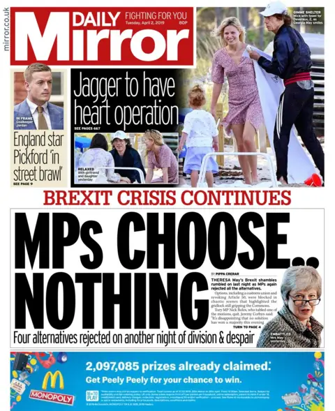 Tuesday's Daily Mirror front page