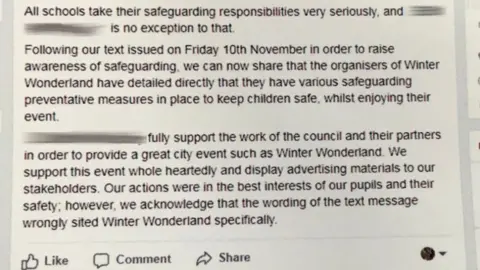 Facebook post which has since been deleted